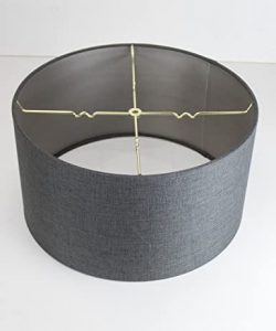 18x18x10 Granite Grey Burlap Shallow Drum Lampshade with Brass .