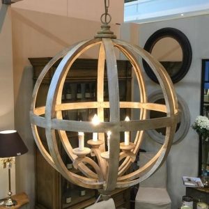 Extra Large Round Wooden Orb 4 Light Chandelier | Wooden light .