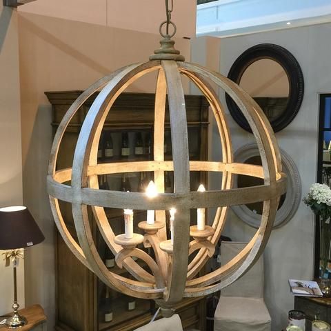 Extra Large Round Wooden Orb 4 Light Chandelier | Wooden light .