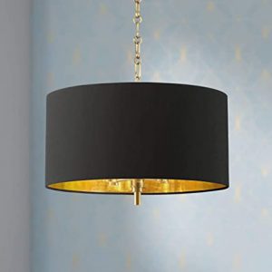 Warm Gold Drum Pendant Chandelier 20" Wide Modern Black Fabric .