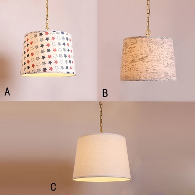 Fabric Drum Shade Hanging Lamp American Retro Single Light Pendant .