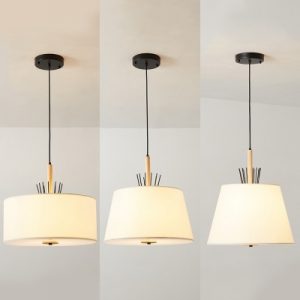 Traditional Drum Shade Pendant Lamp 4 Lights Fabric Suspension .