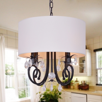 Fabric Drum Shaded Pendant Light with Clear Crystal Bedroom 4 .