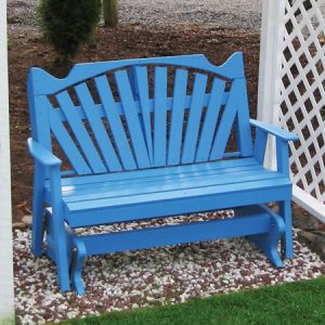 A & L Furniture Yellow Pine Fanback Outdoor Bench Glider .