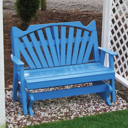 A & L Furniture Yellow Pine Fanback Outdoor Bench Glider .