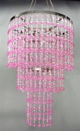 15" Pink Faux CRYSTAL Like 3-Tier Beaded CHANDELIER Home PARTY .