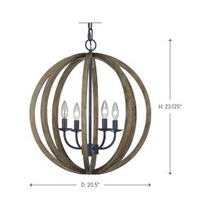 Feiss Allier 20.5 in. W 4-Light Weathered Oak Wood/Antique Forged .