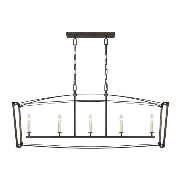 Feiss Thayer 5-Light Smith Steel Linear Chandelier F3326/5SMS .