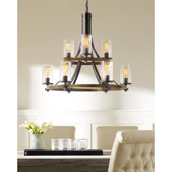 Feiss Angelo 32.75 in. W. 9-Light Distressed Weathered Oak .
