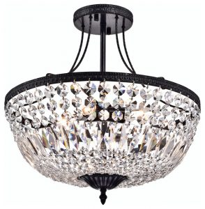 3-Light Antique Black Crystal Basket Semi Flush Mount Ceiling .