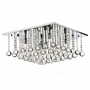 Square Chrome and Crystal Flush 5 Light Chandelier for Modern Settin