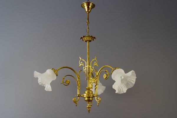 Antique Style French Bronze & Frosted Glass Chandelier, 1920s for .