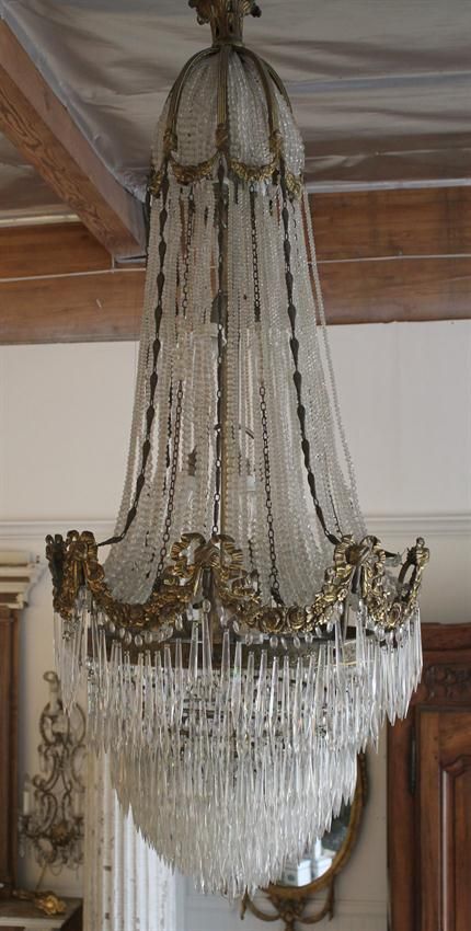 Grand Antique French Bronze Chandelier with Crystals from Full .