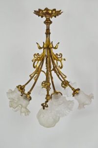 Antique Art Nouveau French Bronze Floral Chandelier, 1900s for .