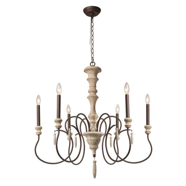 LNC 6-Light Ivory White Shabby Chic French Country Chandelier .