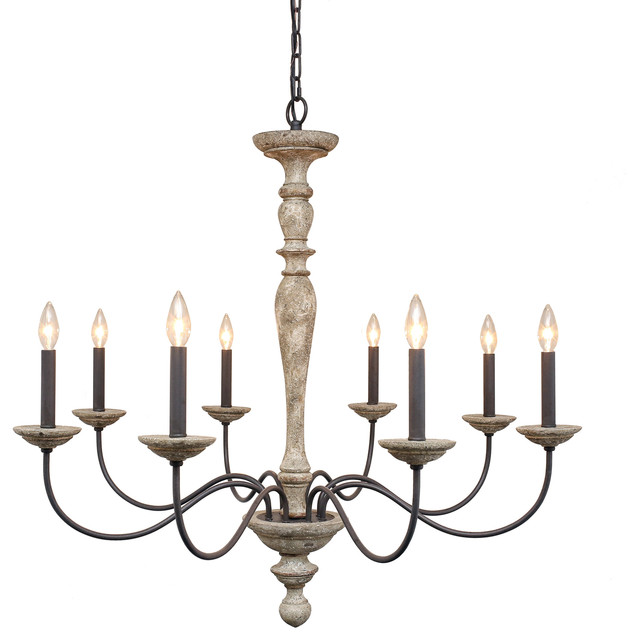 Jane Large French Country Rustic 8-Light Distressed Wood .