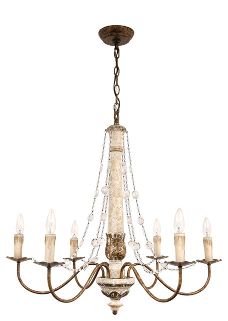 Colette French Country Wood and Crystal Gold Chandelier .