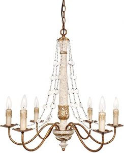 Colette 27" Round French Country Wood and Crystal Chandelier in .