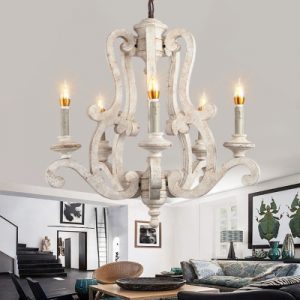 French Country Chandelier Lighting with Candle Solid Wood 5 Lights .