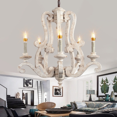 French Country Chandelier Lighting with Candle Solid Wood 5 Lights .