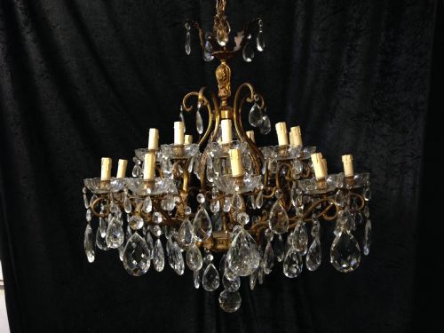 Large Antique French Brass & Crystal Chandelier c.1900 - CR55 .