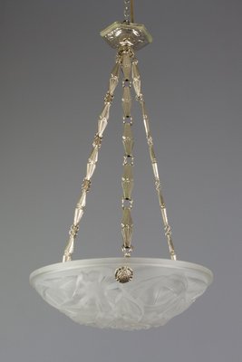 French Art Deco Frosted Glass Chandelier from Verrerie D'Art Degué .