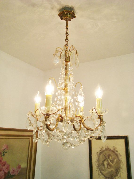 Vintage French glass chandelier, French chandelier, chateau .