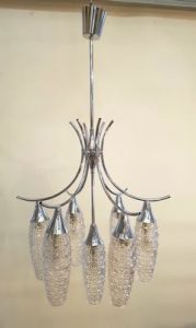 Vintage French Chrome and Glass Chandelier, 1970s for sale at Pamo