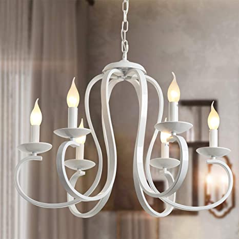 Ganeed French Country Chandelier, 6-Light White Candle-Style .