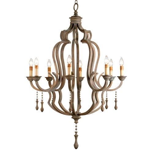 Normandy Large French Wood 8 Light Washed Grey Chandelier (With .
