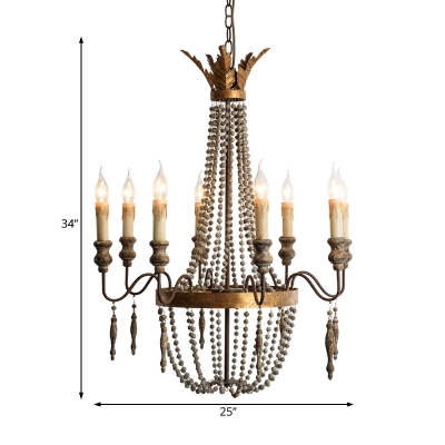 French Country Empire Chandelier with Candle and Wooden Bead Multi .