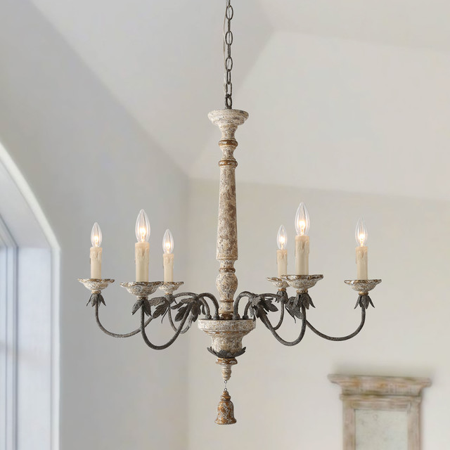 LALUZ 6-Light Shabby-Chic French Country Wooden Chandeliers Retro .