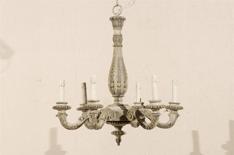 French Vintage Six-Light Carved Wood Chandelier at 1stdi