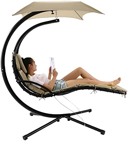 Amazon.com : Hanging Chaise Lounger Chair with Removable Umbrella .
