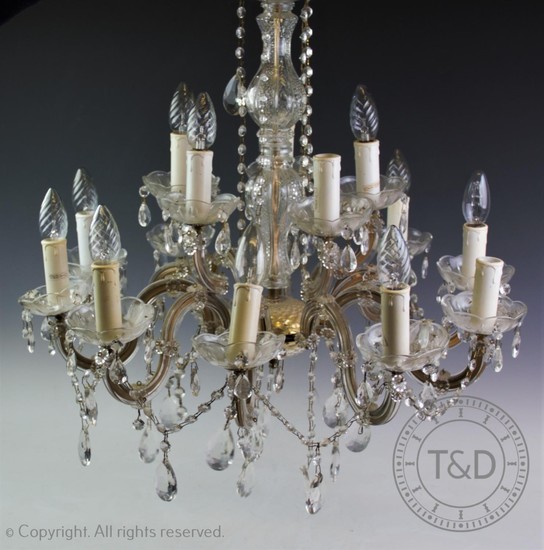 Lot-Art | A gilt metal and glass droplet chandelier, 20th century .