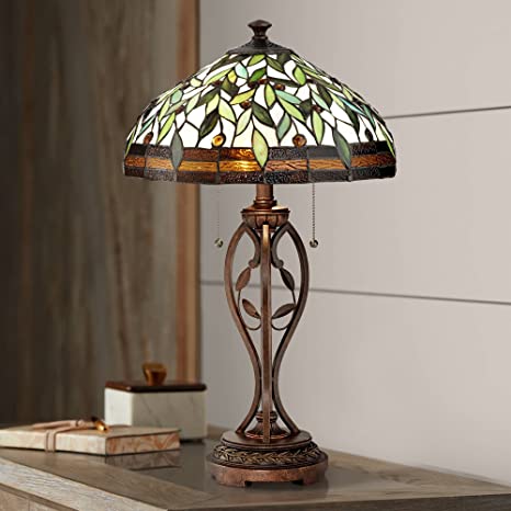 Traditional Table Lamp Blossoming Bronze Leaf and Vine Antique .