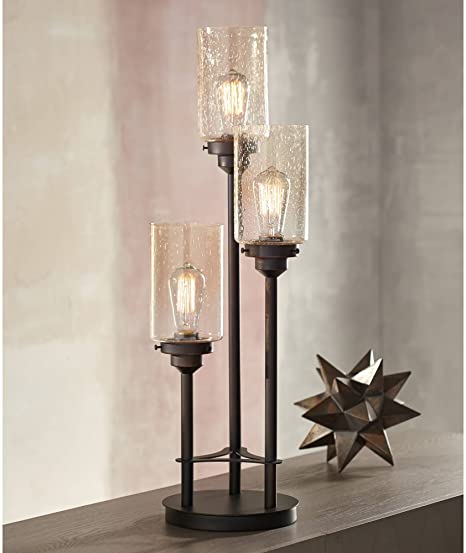 Libby Modern Industrial Console Table Lamp Bronze 3-Light Amber .