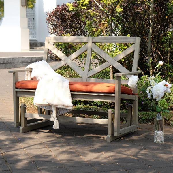 Cambridge Casual Tulle Wood Outdoor Glider Bench with Brick Red .