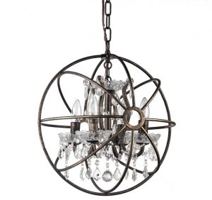 Dover 4-Light Antique Bronze Vintage Globe Cage Chandelier With .