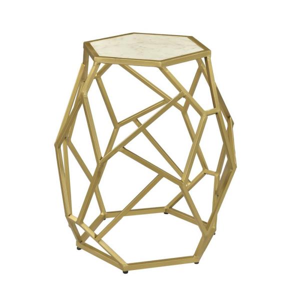 Coast to Coast White Marble and Gold Hexagonal Accent Table 44614 .