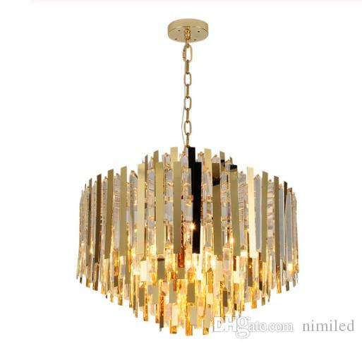 Gold Modern Chandelier Living Room Light Long Crystal Stick Lamp .