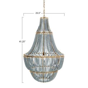 3R Studios 1-Light Grey Metal Chandelier with Wood Bead Shade .