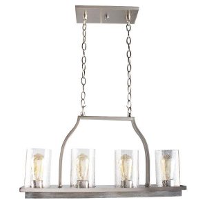 Eglo Westbury 4-Light Brushed Nickel with Painted Grey Driftwood .