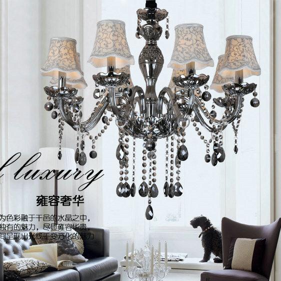 promotion smoke grey colo crystal chandeliers with shade , E12/14 .