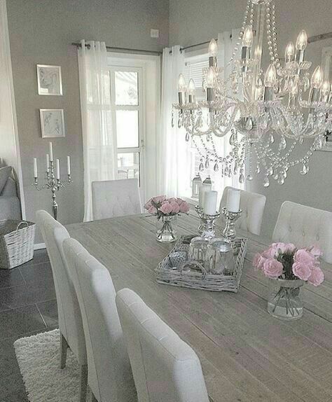 Gorgeous dining room with crystal chandelier | Dining room .