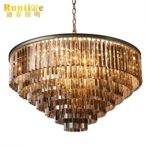 Vintage Stype Amber Clear Smoky Grey Big Crystal Chandelier .