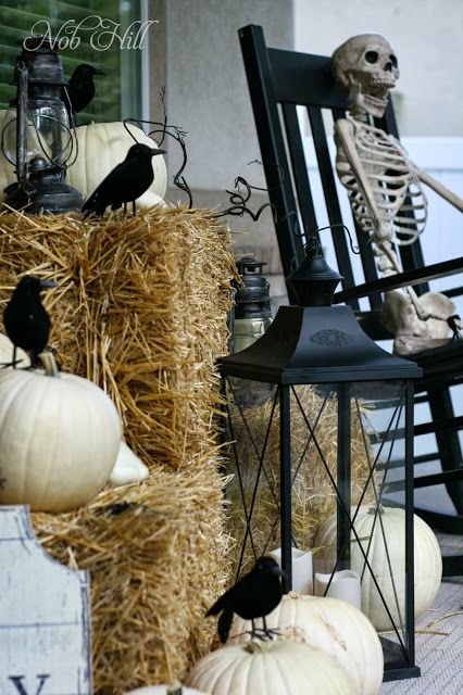 Front Porch Crows | Halloween porch decorations, Halloween front .