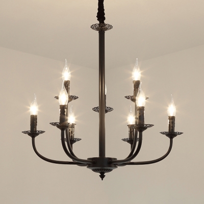 Black Flameless Candle Chandelier 9 Lights Colonial Style Metal .