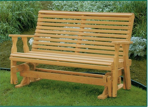 Pine Wood Roll Back Glider Bench from DutchCrafters Amish Furnitu