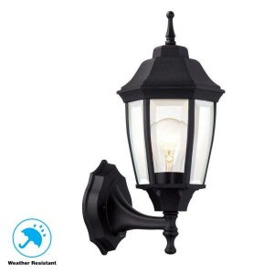 Hampton Bay 1-Light Black Dusk-to-Dawn Outdoor Wall Lantern Sconce .